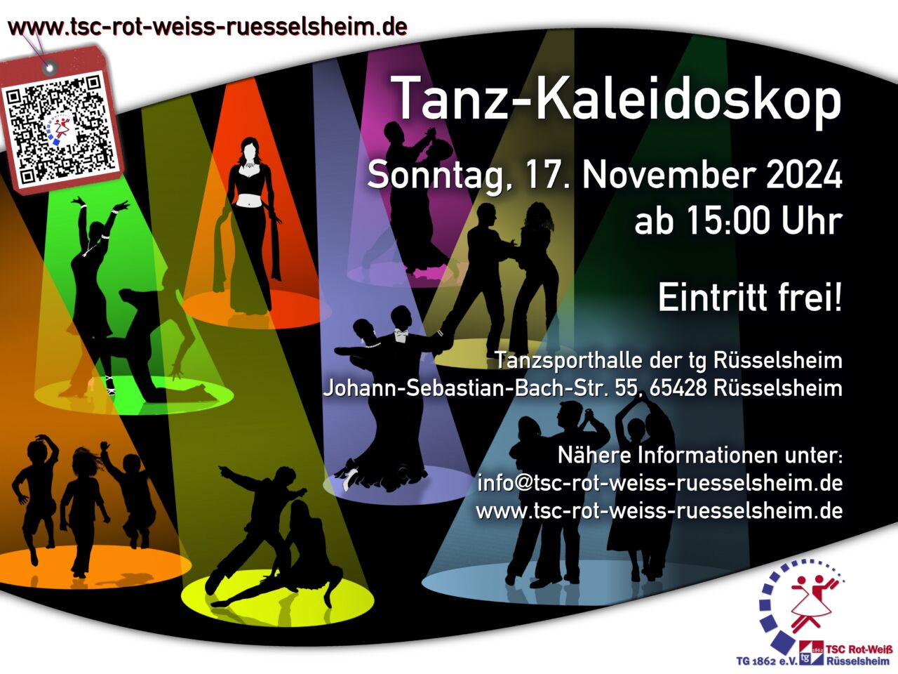 Tanz-Kaleidoskop 2024 am 17. November 2024 ab 15:00 Uhr, Tanzsporthalle der tg Rüsselsheim, Eintritt frei